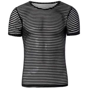 Unisex Ondershirt Sexy Mesh Sheer Basic Shirts O-hals Gay Korte Mouwen Afslanken Hemdjes Innerlijke Tops Pyjama Slapen Slijtage