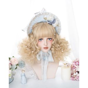 Cosplaysalon H762471 Lolita 40CM Kort Krullend Blonde Pop Japan Pony Fringe Hair Leuke Party Synthetische Cosplay Pruik