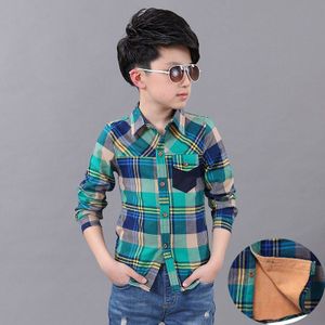 Grote Kinderen Winter Warm Shirt Voor Jongens Lange Mouwen Turn-Down Kraag Plaid Wol Shirt Tiener Tops Katoen Kinderen kleding 5-14 Y