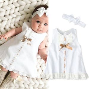 Zomer Pasgeboren Baby Baby Meisje Jurk Vintage Witte Prinses Kant Mouwloze Romper Kleding Outfit Mode Set