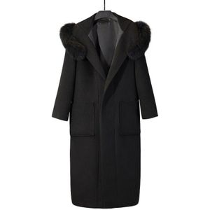 Vrouwen Herfst Winter Bovenkleding Wol Blend Thicken Warme Lange Jas Lady Slim Wollen Overjas Kasjmier Jas Met Bontkraag F1840