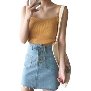 Koreaanse Minimalistische Vrouwen Mouwloze Geribbelde Gebreide Vest Dubbele Spaghettibandjes Vlakte Effen Kleur Hemdje Casual Slim Tube Tank Top