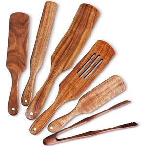 6 Stuks Houten Spurtle Set Teak Spurtle Set Hittebestendige Houten Spatel Kookgerei Set Non-stick Lepels