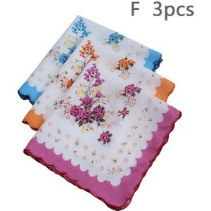 3Pcs Katoen Wit Gedrukt Zakdoek Vrouw Handdoek Bloemen Zakdoeken Voor Uitje Gebruik Zachte Zweetabsorberende Cadeaus Voor Dames