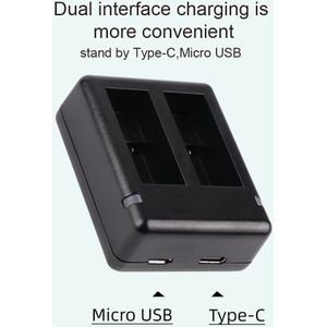 Anjielosmart Volledige Decode Batterij Pack + Micro Usb/Type-C Dual Charger Voor Gopro Hero 9 Zwart Laste li-Ion Batterie