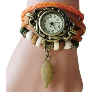 Vrouw Armband Horloge Lederen Band Leaf Hanger Ladie Horloge Retro Eenvoudige Quartz Lady Klok Relogi montre dames horloges # W