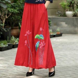 Vrouwen Bloeiers Bodems Katoen Linnen Losse Broek Traditionele Chinese Broek Pantalon Chinois Herfst Elegante Lotus Bloemen Afdrukken