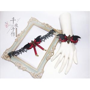 Originele Lolita Halloween Vintage Gothic Cosplay Dark Stijl Zwart Rood Vleermuis Vleugels Cross Hand Mouw Prachtige Ornamenten Accessoires