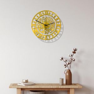 Ronde Wandklok Islamitische Kalligrafie Home Decor Romeinse Cijfer Non Tikkende