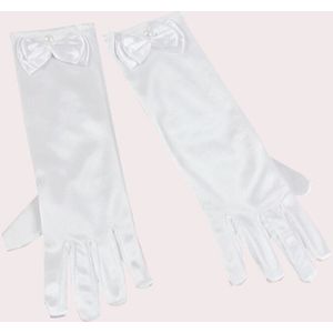 Gilrs Lange Satijnen Handschoenen Zon Bescherming Avondfeest Stretch Bloem Meisje Leuke Jurk Accessoires Ceremoniële Strik Parel Handschoenen