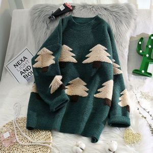 E-BAIHUI Mock Hals Trui Winter Herfst Kerstboom Patroon Vrouw Truien Truien Casual Gebreide Losse Jumpers