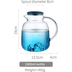 1.6L 1.8L Koude Ketel Glas Blauw Grote Capaciteit Waterdichte Waterkoker Met Theepot Handvat Hittebestendig Borosilicaatglas Theepot