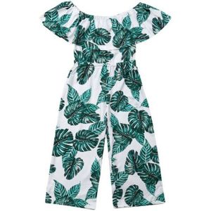 Cute Kids Meisjes Overalls Prinses Kostuum Green Leaf Print Off Shoulder Overalls Meisjes Een Stuk Kleding Zomer Peuter Outfits