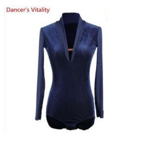 Latin Dance Praktijk Kleding Vrouwen Lange Mouwen V-hals Velours Lichaam Pak Moderne Cha Cha Foxtrot Quickstep Dansen Training Outfit