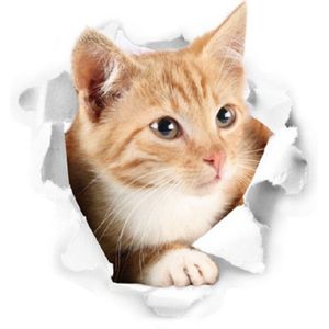 Gat View Leuke Kat 3D Muursticker Badkamer Wc Kinderkamer Decoratie Muurstickers Sticker Koelkast Waterdichte Poster