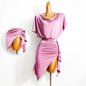 Latin Dans Jurk Vrouwelijke Roze Slit Rokken Vrouwen Samba Rumba Chacha Dress Latin Praktijk Slijtage Vleermuis Mouwen Een-stuk Jurk