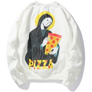 GONTHWID Grappige Virgin Mary Pizza Print Fleece Trui Hoodies Harajuku Hip Hop Streetwear Tops Mens Casual Uitloper Tops