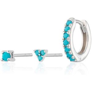 Roxi Creatieve 3Pcs Ronde Driehoek Turquoise Stone Stud Oorbellen Voor Vrouwen Earring Piercing 925 Sterling Zilveren Sieraden Orecchini