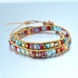 Rainbow Crystal Beads Weaving Handmade Friendship Bracelet Crystal Boho Couple 1 2 3 Wrap Bracelet 7 Chakras Jewelry