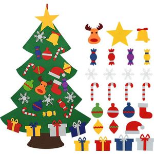 Diy Voelde Kerstboom Met Ornamenten Kinderen Xmas Boom Deur Muur Opknoping Decoraties Voor Huis Navidad Decor jaar