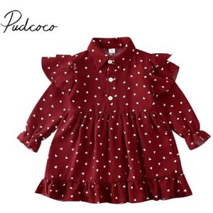 Baby Lente Herfst Kleding Peuter Kid Baby Meisjes Casual Princess Party Pageant Jurk Harten Print Valentine Zonnejurk 1- 6T