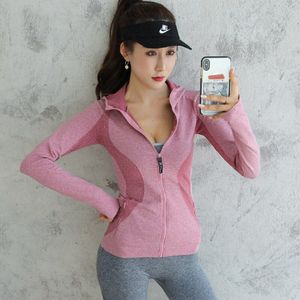 Vrouwen Winter Sport Lange Mouwen Tops Fitness Running Hooded Shirt Naadloze Strakke Jacket Quick-drogen Yoga Kleding