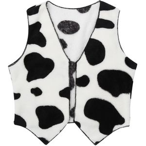 Unisex Jongens Meisjes Zachte Flanellen Mouwloze Open Voorzijde Koe Gedrukt Vest Tops Kids Cowboy Cowgirl Kostuum