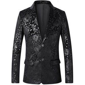 Lente Slanke Luipaard Print Pak Jassen Mannen Blazer Mode Mannen Lange Mouwen Een Knop Blazer Jas Plus size 5XL