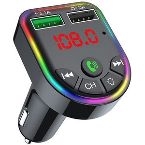 Auto Bluetooth 5.0 Fm-zender MP3 Speler 12-24V Audio Ontvanger Dual 3.1A Usb Snel Opladen Met Mic kleurrijke Verlichting