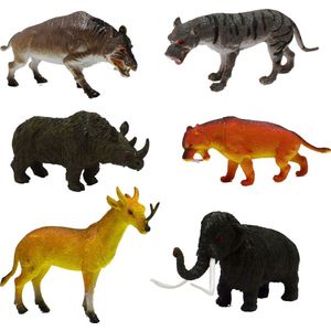 Zes-Pvc Plastic Model Langharige Olifant Sabeltandtijger Rhino Prehistorische Dier Model Speelgoed