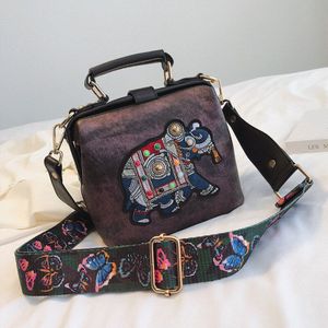 Vintage Borduurwerk Olifant Crossbody Tassen Breed Vlinder Band Pu Lederen Schoudertas Messenger Bag Tote Voor Vrouwen Handtassen Portemonnees