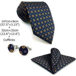 F18 Blauw Goud Bloemen Mannen Accessoires Stropdas Set Mode Xl Business Hanky Slanke 6Cm Stropdas