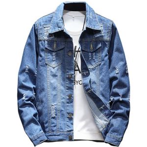 DIMUSI Mens Denim Jacket Trendy Mode Hip Hop Streetwer Ripped Denim Jas Heren Jeans Jacket Cowboy Jassen Kleding 5XL, YA851