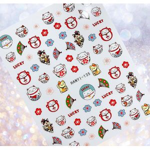 1 Vel 3D Nail Stickers Fortuin Kat Nail Art Stickers Decal Template Diy Nail Tool Decoraties HL15