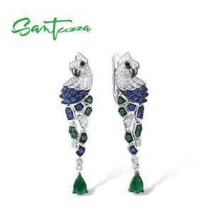 Santuzza Zilveren Oorbellen Voor Vrouwen 925 Sterling Zilver Parrot Vogels Fonkelende Blauw Groen Cz Oorbellen Trendy Fine Jewelry