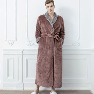 Mannen Velours Lange Gewaad Flanellen Nachtjapon Koppels Badjas Verdikte Effen Kleur Pyjama Herfst Winter Coral Fleece Халат