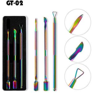 3 Stks/set Kleur-Plated Manicure Staal Push Tweekoppige Dode Huid Push Remover Nail Schaafmachine Voor Pedicure Manicure nail Art Gereedschap