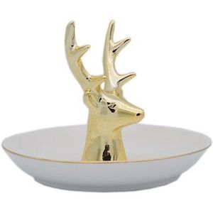 Gouden Keramische Decoratieve Plaat Elanden Herten Hoofd Sieraden Opbergvak Gold Animal Head Ring Lag Schotel Ketting Stand