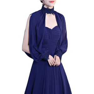 Vrouwen Side Split Lange Mouwen Wedding Shawl Cape Halter Hals Chiffon Bolero Bolero