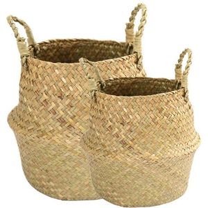 Handgemaakte Bamboe Opslag Mand Vouwen Clthoes Wasmand Stro Rieten Rotan Zeegras Buik Tuin Bloempot Planten Mand