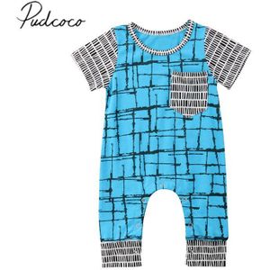 Brand Pasgeboren Baby Baby Meisjes Jongens Zomer Pocket Romper 0-24 m Korte Mouw Geometrische Blauw Jumpsuit patchwork Playsuit