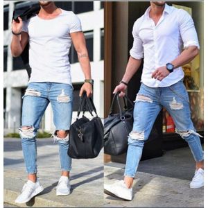 Wepbel Mannen Casual Ripped Gat Jeans Mode Slim Fit Broek Potlood Denim Broek Hip Hop Jogging Fitness Broek