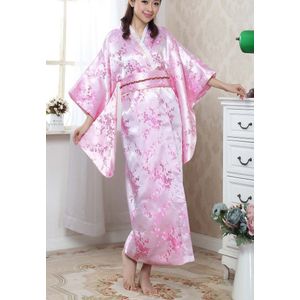 Zwart Rood Traditionele Yukata Japanese Women 'S Silk Kimono Met Obi Vintage Prestaties Dans Jurk One Size WK009