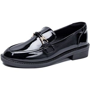 Metalen Banden Kleine Lederen Schoenen Vrouw Ronde Neus Slip Op Brogues Japanned Leer Oxford Platte Schoenen Lente/Herfst Loafers vrouwen