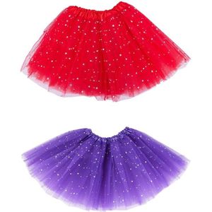 2 Stuks Smart Baby Meisje Kleding Sterren Pailletten Mini Jurk Ballet Dans Pluizige Tutu Rok-Rood & Paars