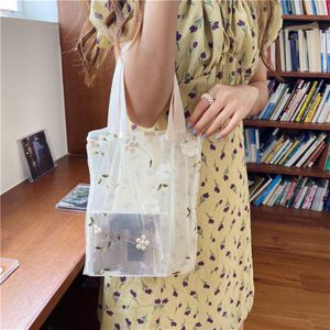 Geborduurde Light Clear Tassen Vrouwelijke Eenvoudige Schouder Mesh Tassen Bloemen Strand Eco Fruit Bag Purse Voor Meisjes