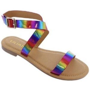 Zomer Vrouwen Enkelband Rainbow Kleur Platte Hakken Gesp Peep Toe Platform Mode Vrouwelijke Dames Schoenen Zapatos De Mujer