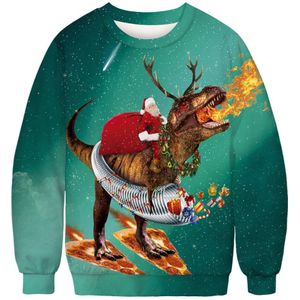 Lelijke Kerst Truien Jumper Tops 3D Dinosaurus Print Mannen Vrouwen Xmas Capuchon Sweatshirt Herfst Kerst Trui