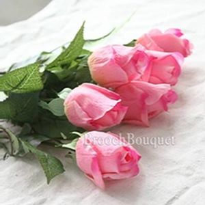 10pcs Real touch Zijden kunstbloemen rose hand voelen vilt simulatie Bruiloft Siliconen rose bloemen Thuis decoratieve bloemen