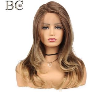 Bchr Ombre Bruin Blond Synthetische Lace Front Pruiken Met Natuurlijke Haarlijn Body Wave Pruik Voor Zwarte Vrouwen Hittebestendige Vezel